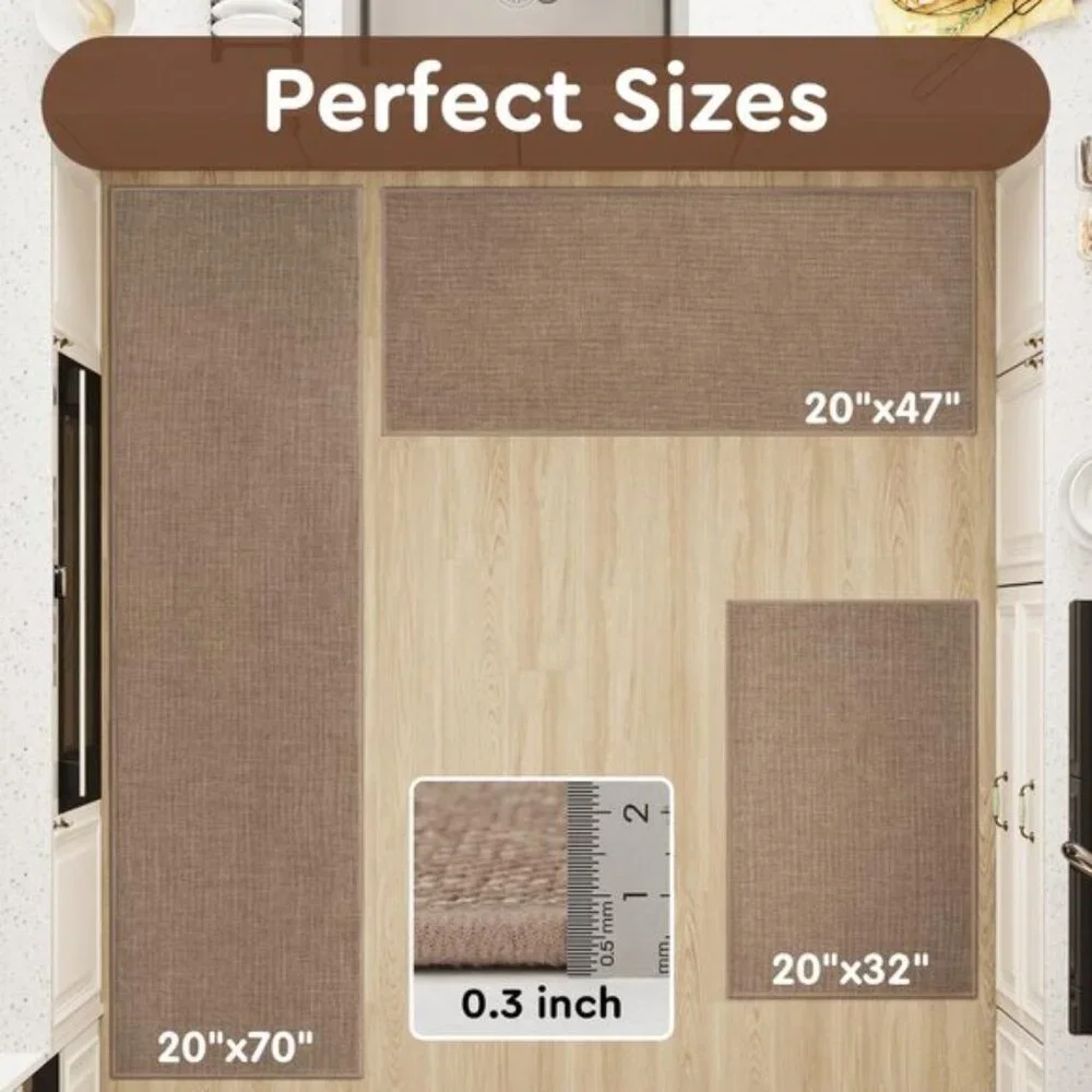 New 20x32In Tan Kitchen Mat, Non Slip Washable Rug with Rubber Back for Floor